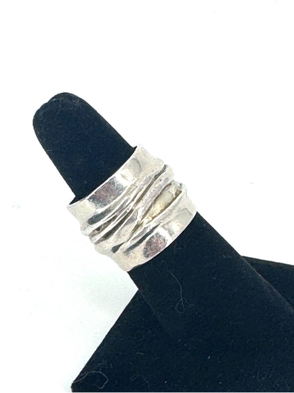 Estate modernist Sterling Silver Wide Band Ring - Picture 3 of 6